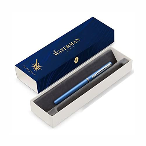 Waterman Allure Fountain Pen with Engraving in Blue Gift for Men and Woman Inspired by Parisian Fashion Personalised Engraved Blue Ink Fine Tip (Blue, Fountain Pen), 176 × 51 × 30 mm
