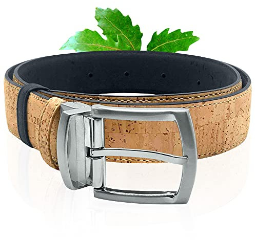 Kork-Gürtel | Wendegürtel aus Kork | Zweifarbig in BEIGE und BLAU | Moderner Naturgürtel mit silberner Schnalle | Gürtel zum Wenden aus Kork | Unisex | Verschiedene Größen (95 cm)