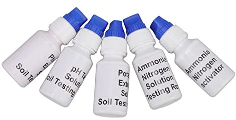 Garosa 5 Bottles Soil Test Liquid Solution PH Nitrogen Phosphorus Potassium Measuring Soil Test Kit for Agriculture Horticultural Gardening Fertility Test Box