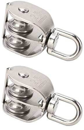 Poulie Double, Poulie De Levage, 2 Pièces Poulie Double Poulie Inox M25 Pivotant Double Poulie de Levage Poulie de Levage pour Cable Camping Poulie De Mouflage Poulie De Renvoi