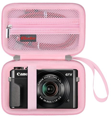 Elonbo Carrying Case for Canon PowerShot G7 X Mark III/ G7 X Mark II/ G7X/ SX740/ SX730 HS Digital Camera, 4K Vlogging Camera Travel Bag, Mesh Pocket fits Batteries and Charging Cable. Pink