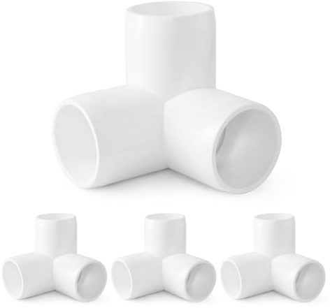 3 Way PVC Pipe Fittings 1 Inch, Zernmiarder White PVC Elbow Corner Side Outlet Tee Fitting, SCH40 Furniture Grade Pipe Connectors - Fits 1 Polyvinyl Chloride Pipes, 4 Pieces