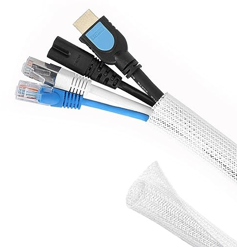 Intrecciato Guaina Cavi Espandibile, Flessibile Copri Cavi Elettrici, Raccogli Copricavo Spiralato, Morbido Guaina Fili, Nascondi Avvolgi Cavi per TV Computer Ufficio Casa Auto Bianco (13mm/3m)