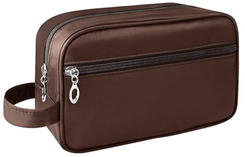 Toiletry Bag for Men, Large Travel Wash Bag Water-Resistant Gym Shaving Organiser Bag, Shower Bathroom Makeup Bag with Handle for Cosmetics Brushes Tools (Brown)
