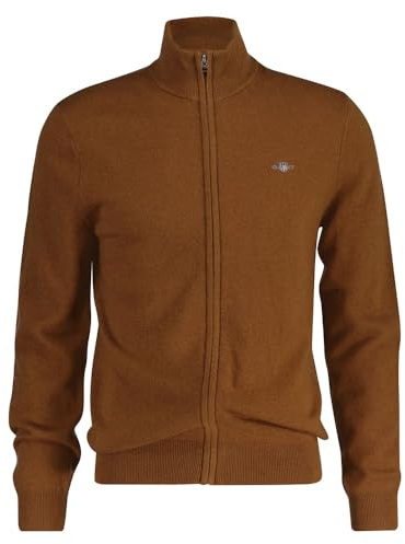 GANT Cárdigan extrafino con Cremallera de Lana de Cordero Suéter, marrón, S para Hombre