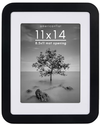 Americanflat 11x14 Picture Frame with Round Corner Molding - Use as 8.5x11 Frame with Mat or 11x14 Frame Without Mat - Mod Collection - Black Photo Frame with Shatter-Resistant Glass for Wall Display