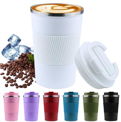 Disoza 380 ml Thermobecher Kaffee to go Kaffeebecher Thermobecher Thermo Becher mit Deckel Termokaffeebecher Thermotasse Trinkbecher mit Deckel Travel Coffee Mug Kaffeebecher to go (Weiß)