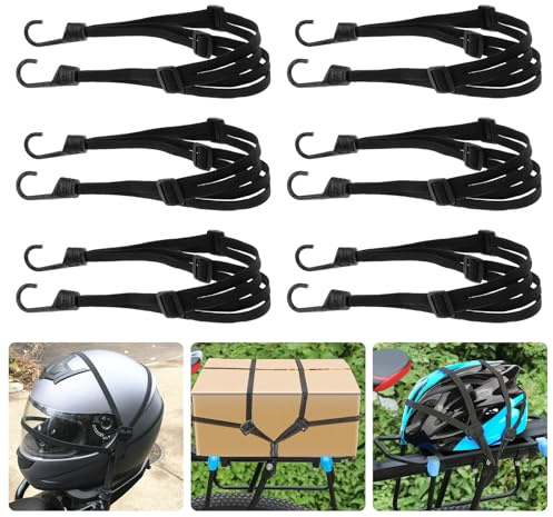 Romon Cinghia Elastica con Ganci, 6 Pezzi Cinghia Elastici Portapacchi Regolabile Helmet Rope con 12 Fibbie Scorrevoli per Bicicletta Moto Fissaggio Casco Bagagli Borsa a Tracolla