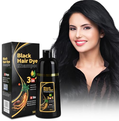 Champú para Teñir El Cabello Negro 3 En 1, 500mL - Tinte Instantáneo para Cabellos Grises - para Hombres y Mujeres