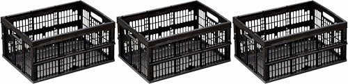 Gardissimo 3 er Set 32 Liter Klappboxen, Klappkorb Box klappbar faltbar Einkaufskorb schwarz Faltbox