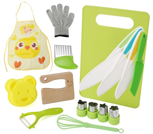 Set coltelli bambini dai 2 anni | Utensili Montessori cucina 16 pezzi | Accessori sicuri per piccoli chef | Kit Mon Petit Chef | Montessori cooking per bimbi
