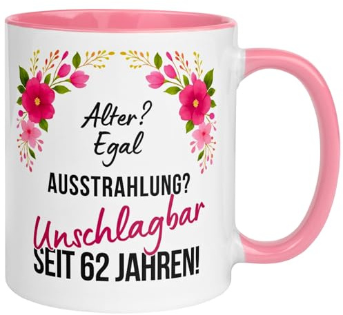 Geschenk zum 62 Geburtstag Frau | Ausstrahlung? Unschlagbar seit 62 Jahren | Geschenk Tasse zum 62. Geburtstag mit Spruch | 62ter Geburtstagstasse | Geburtstagsgeschenk für Frauen | Made in Germany