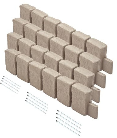 VEVOR Bordatura per Prato in Finta Pietra 1200 x 230 mm Bordatura per Cortile Resistente allo Sbiadimento, Dimensioni di Mattone con Punte di Ancoraggio, per Vialetti, Passerelle, Beige, 4 Pezzi