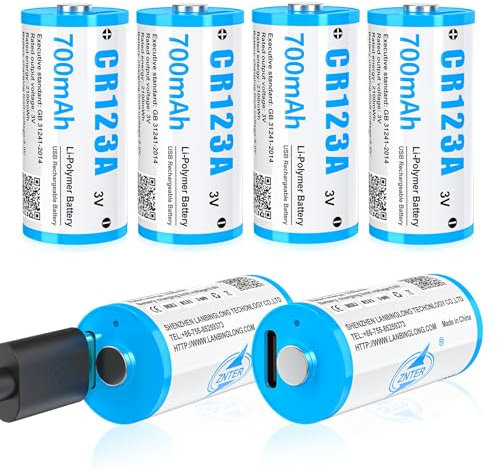 CR123A 3V Lithium Batterie, 10 Stück 3V Wiederaufladbare USB Lithium Akku, bis zu 3000 Zyklen mit USB-C-Ladeanschluss, Schnellladung in 2 Stunden,123A Batterie 700mAh für Türschloss Fingerabdruck etc.