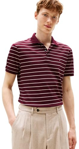 Tommy Hilfiger Men's Short Sleeve Casual Polo Shirts in Regular Fit with Liquid Cotton, Deep Burgundy/Oatmilk Heather, Medium