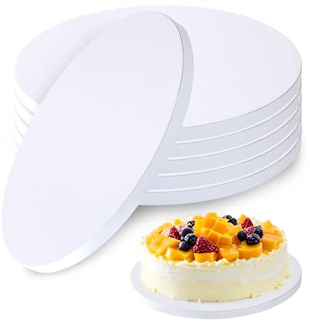 (6 Piezas) Cake Drum, Base para Tartas 25 cm Redonda x 12 mm de Grosor, Bandeja Tarta de Cartón Blanca, Base Tartas Redonda Reutilizable para el Transporte de Tartas y Postres de 6-10 Pulgadas