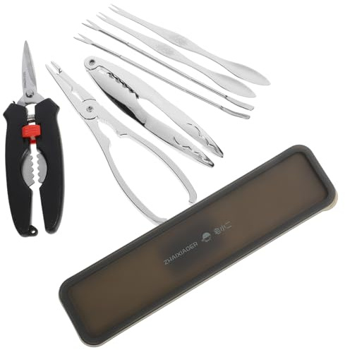 Veemoon Utensili Granchio in Acciaio Inossidabile Forchette e Pinze per Crostacei Ergonomiche Antiscivolo Kit Professionale per Aprire Gusci di Crostacei Riutilizzabile e Resistente alla