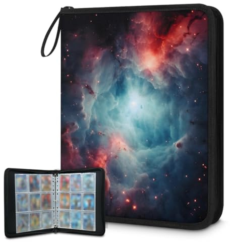 Carpeta de tarjetas coleccionables de 9 bolsillos, nebulosa galaxia, nebulosa colorida, carpeta, álbum de tarjetas con fundas extraíbles, libro de tarjetas impermeable con cremallera, capacidad para