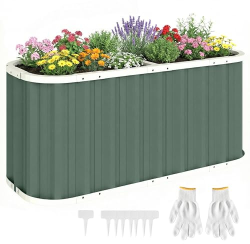Outsunny Hochbeet Metall 136 x 53 x 61 cm Tief mit Schutzkanten, Pflanzenetiketten und Handschuhen, Kräuterbeet mit offenem Boden, Pflanzkasten Pflanzkübel, einfache Montage für Garten Balkon