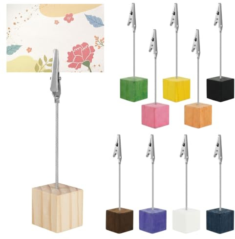 10Pcs Memo Clip Holder Stand, Alligator Clip with Wooden Base, Photo Holders for Tables, Card Display Stands for Pictures, Cards, Papers, Photos, Office, Wedding Party Decoration(Style 2)