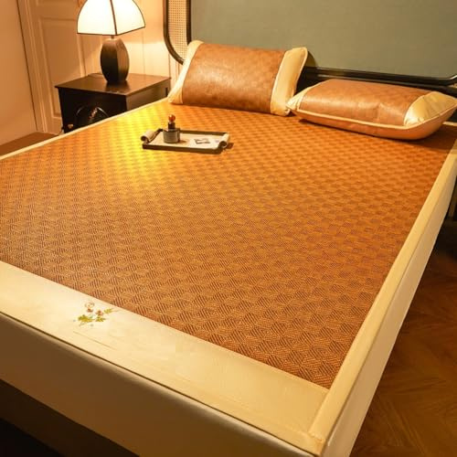 Esterilla de bambú para Mahjong, Cool Bamboo Sleep Mat con Fundas de Almohada, Plegable, Transpirable, Uso doméstico, Varios tamaños(C,90 * 195cm)