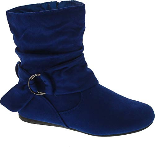 Static Footwear Women's Fashion Calf Flat Heel Side Zipper Slouch Ankle Boots,Navy,7.5