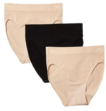 Wacoal Women's B Smooth Hi Cut Brief Panty 3 Pack, Sand, Sand, Black, Medium