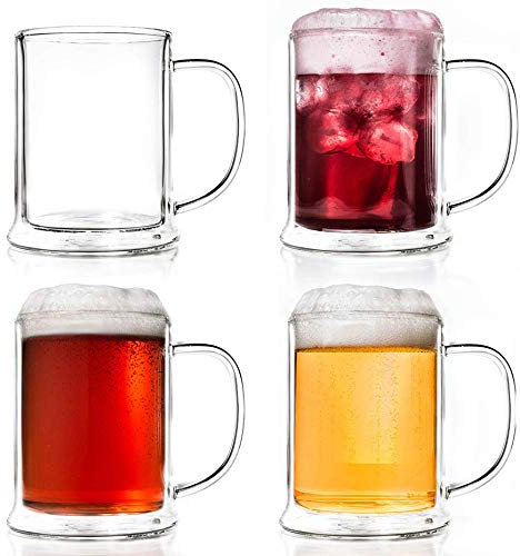 Creano doppelwandiges Bierglas 500ml, Thermoglas Beerglass, Bierkrug, Humpen (4X 500ml)