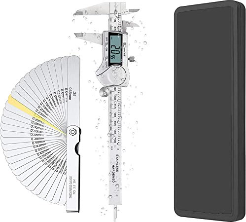 eSynic Digitaler Messschieber, IP54, wasserdicht, 150 mm, elektronischer Messschieber, 150 mm, Edelstahl, unterstützt Brüche/Zoll/metrische Umwandlung mit Fühlerlehre, für Designer etc