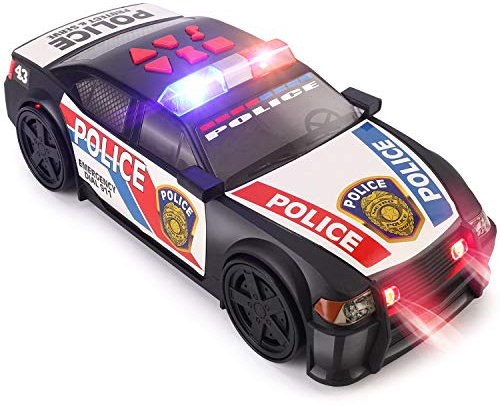 Liberty Imports Motorized Police Cruiser Kids Toy Cop Car Electric Model Rush & Rescue Vehicle 1/16 Scale with Button Activated Forward Reverse Motion, Siren Sounds and Flashing Lights