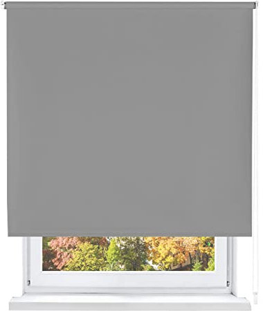MERCURY TEXTIL- Estor Enrollable Opaco, Blackout, Fácil de Instalar, Protección de Pantalla para Ventanas, Cierra el Paso de la luz (Gris, 90x180cm)