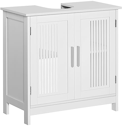 kleankin Mobiletto Sottolavabo per Bagno a 2 Ante, Armadietto Salvaspazio Lavandino in Legno con Ripiani Regolabili, 60x30x60 cm, Bianco