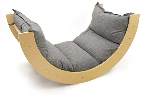 509 Jungle Plus Arco de escalada, cojín grueso, arco grande, 2 en 1, mecedora, color madera, montessori escalada gris jaspeado