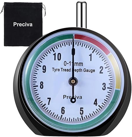 Preciva Farbcodierter Profiltiefenmesser für Reifen in MM Zifferblatt, Profi für Motorrad, Auto, LKW