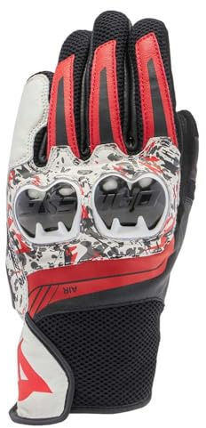 DAINESE - Mig 3 Unisex Gloves, Gants de Moto en Cuir, Protection des Articulations, Compatibilité avec les Écrans Tactiles, pour Hommes et Femmes, Noir/Rouge Spray/Blanc, L