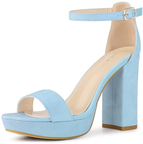 Perphy Platform High Heels Ankle Buckle Strap Chunky Heel Sky Blue Sandals for Women 10 M US