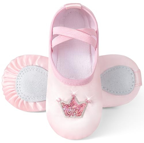 Comfyouth Scarpe da balletto da ragazza, in raso, con corona lucida, suola divisa, scarpe da ballo per bambini, senza cravatta, ballerina