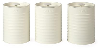 Russell Hobbs RH03268CEU7 Ribbed Juego de botes de 3 piezas - juego de 3 botes de almacenamiento de cocina para té, café y azúcar, acero duradero con recubrimiento en polvo, tapas con tapa extraíble