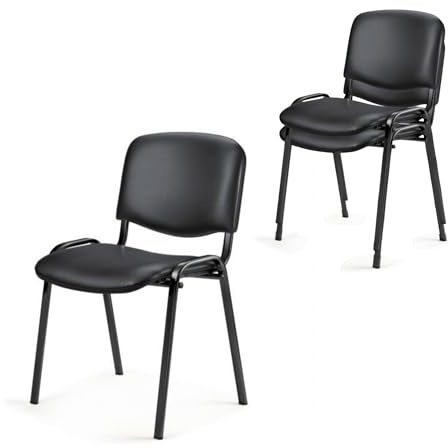 topsit Set of 2 Waiting Room Chairs, Stackable Visitor Chairs with Padding and Faux Leather Cover, Metal Frame, Office Chair, Conference Chair for Home Office, Reception, Breaks, Room (Black)