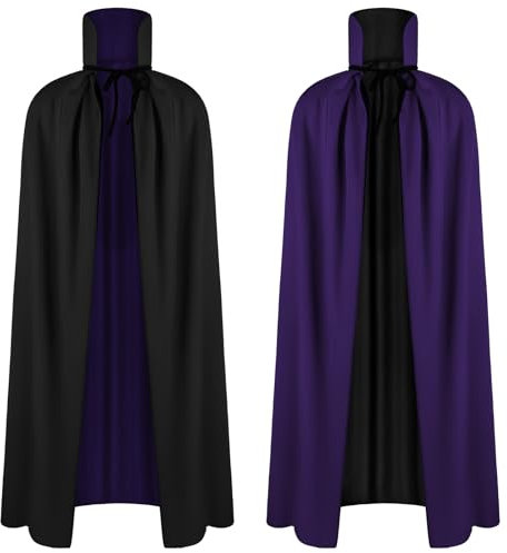 AOOWU Cape à Noire Violet Déguisement, Cape à Col Montant Double Face pour Halloween, Déguisement de Sorcière, Adulte Costume pour Bal Masqué, Halloween, Fête de Famille, Carnaval Noël, 90CM