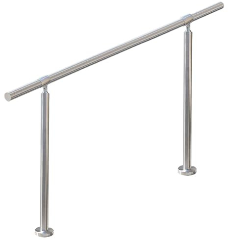 ZALNVEY 4 Step Stair Railing, Handrail for Indoor Outdoor Steps, 1.65 in Round DIY 304 Stainless Steel Transitional Porch Deck Hand Rail with Installation Kit for Seniors, Silver, 54 x 36 in