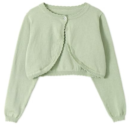 Miipat Fille en Bas Âge Cardigan Tricoté Enfants Pulls Tricotés Cardigan Boléro à Bouton Unique à Manches Longues Col Ras du Cou Manteau en Tricot Sage Vert 100 2-3 Ans