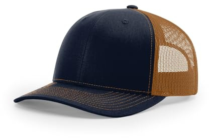 Joe's USA Richardson 112 Trucker Hat - Premium Adjustable Snapback Hats-OSFM-Navy/Caramel