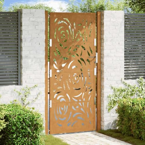 IKAYAA Gartentor Metall 205cm hoch Gartentür Gartentore Einfahrtstor Gartenpforte Hoftor Wetterfester Stahl Spurendesign-105 x 205 cm-Typ 2
