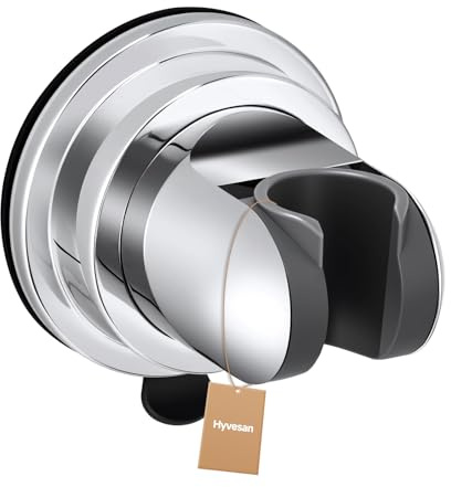 Hyvesan Shower Head Holder, Removable Shower Head Holder Suction for Hanheld Shower Head No Drill Wall Mount Holder Chrome Universal 360° Adjustable Suction Holder Fit 1/2 Hose