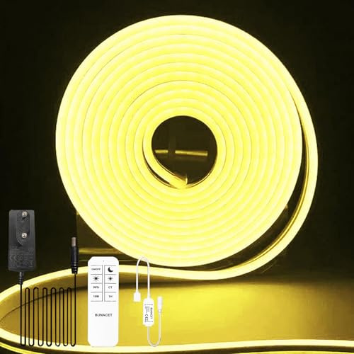 BUNACET Neon LED Strip Warmweiss 8M 24V, LED Streifen Dimmbar 3000K, IP67 Wasserdicht Neon Schlauch Lichtband Flexibel LED Band mit Fernbedienung und Netzteil, Silikon Lichtleiste für Innen Aussen