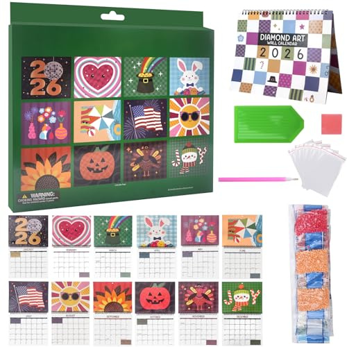 Diamond Art Calendar 2026, 2026 Wall Calendar Diamond Painting Kit DIY Wall Calendars With 12-month Flip Planner & To Do List Painting Craft Kit for Home Office Decor