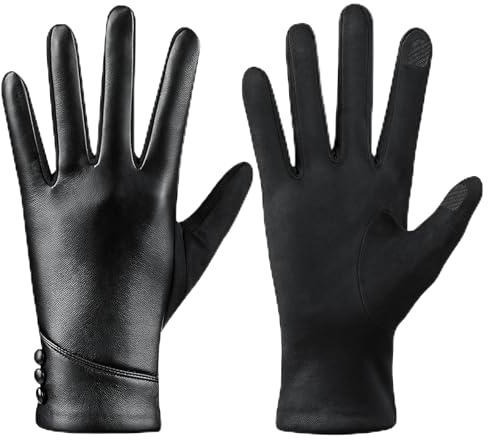 Qzakce Guanti invernali da Donna in Pelle PU Touchscreen Guanti Antivento Guanti da Guida per Esterni, Guidare, Ciclismo, Regalo da Donna per la Stagione Fredda Nero