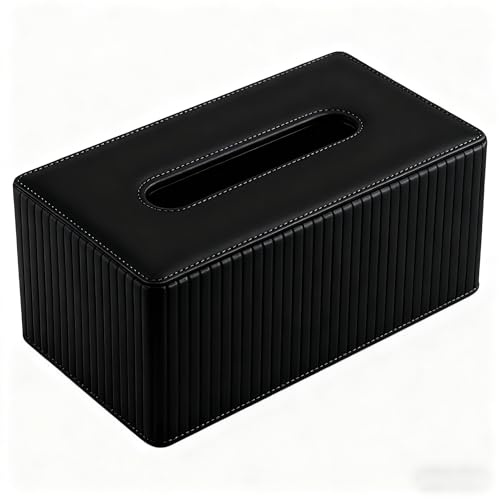 Scatola Porta fazzoletti,Scatola Porta Fazzoletti Rettangolare,Porta fazzoletti in Pelle,per Fazzoletti per Sala da Pranzo,Bagno,Vanità,Ufficio,Auto,Bagno,Comodini(Nero)