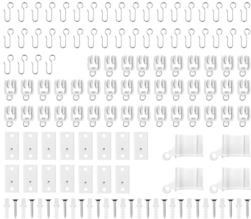114 pcs Curtain Rail Accessories, deslizador de cortina, rodillo silencioso, ideal para ventanas de ducha, Curtain Rail Mounting Brackets, blanco